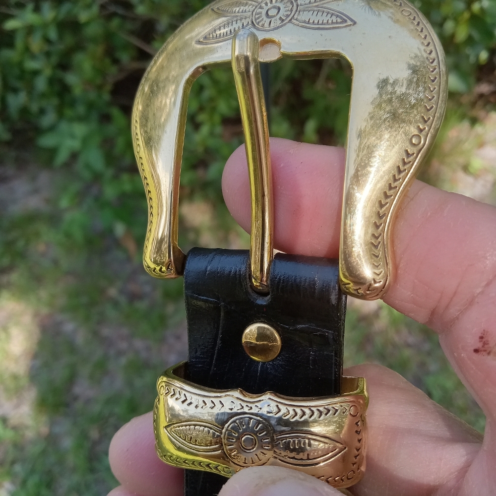 Spain,Black Leather Belt,, With Gold Buckle  Gold And Silver Embellishments
